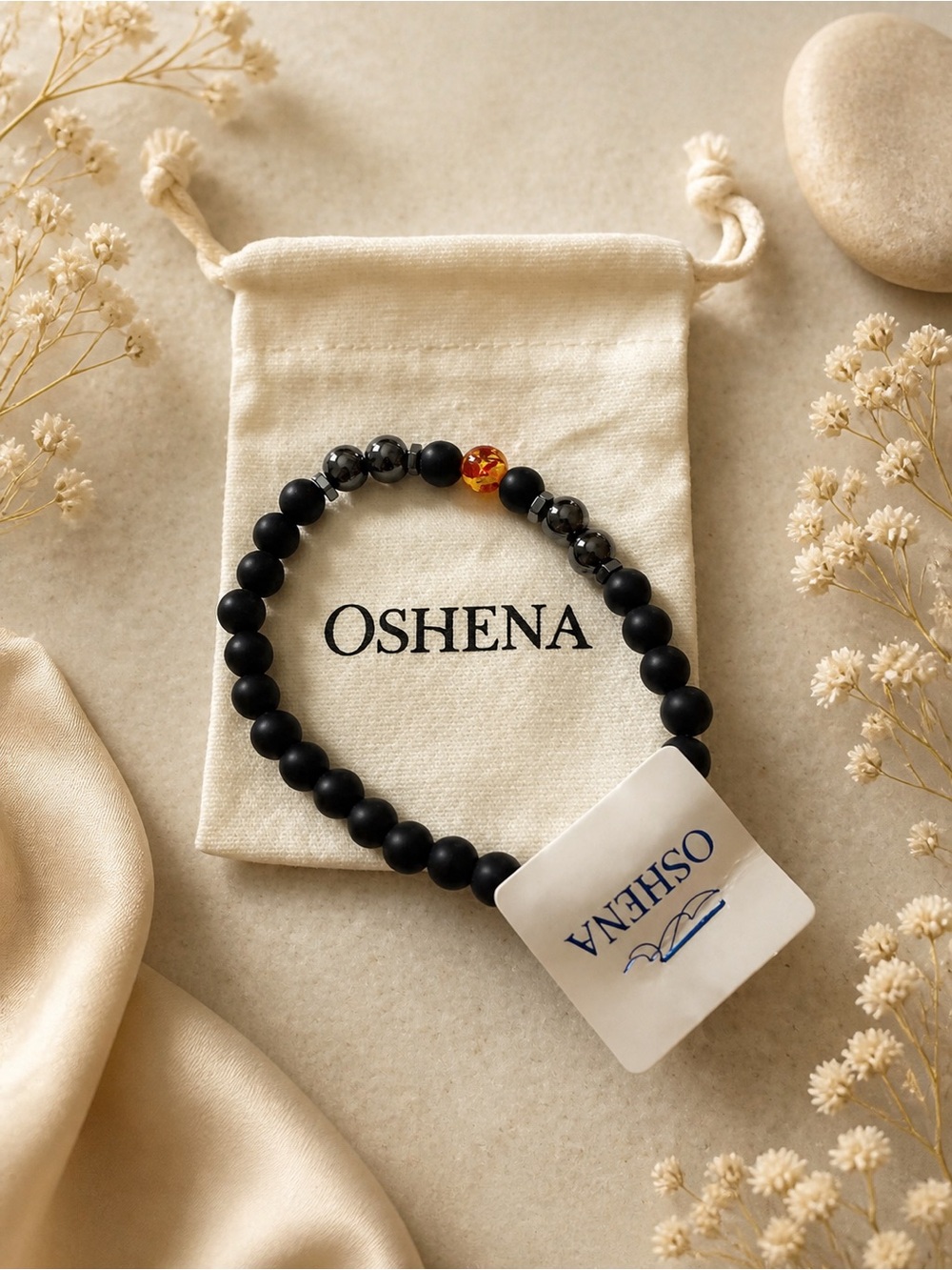 Black Beaded Stretch Bracelet Men/Women